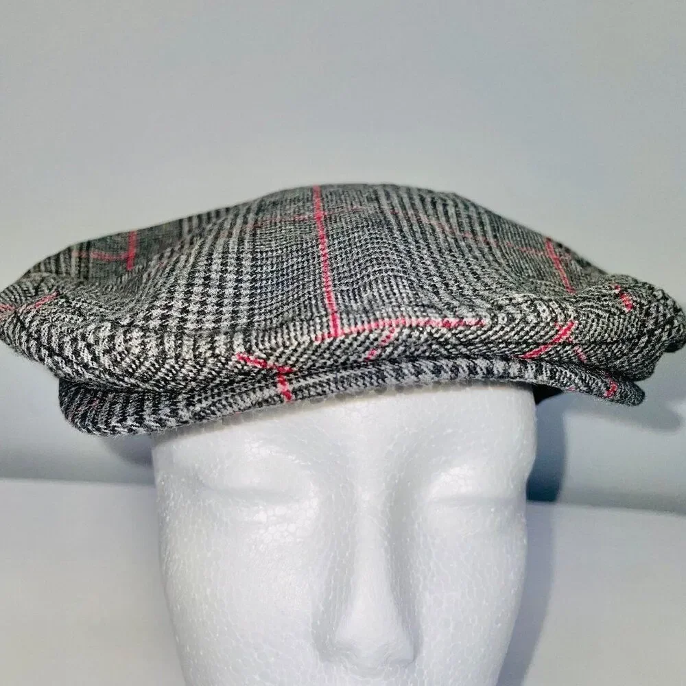 Gymboree Newsboy Boys Scally Hat Gray Red Size M Original Flat Cap Elastic